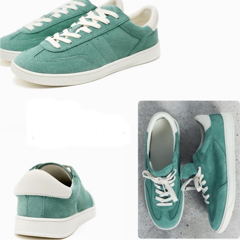Zara Leather Athletic Lace-up Sneakers Shoes comfort Sole
Turquoise Blue NWT